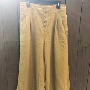 Anthropologie NWT Mustard Green Flared Bottoms (M)